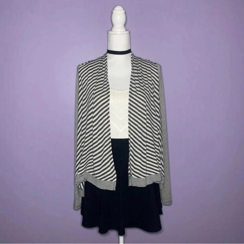 Grey and White Striped Cardigan